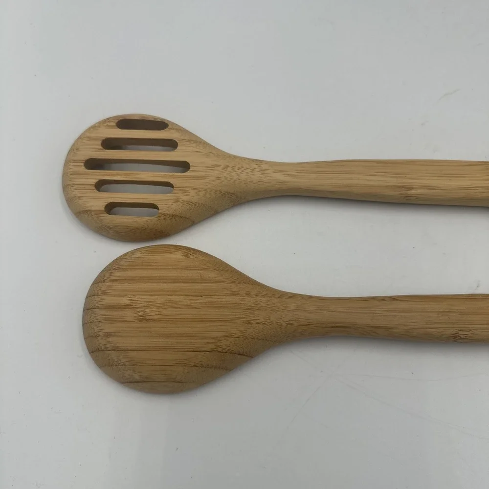 Fiesta 2 Piece Utensil Bamboo Servers Spoon Slotted SUNFLOWER Yellow & Red READ